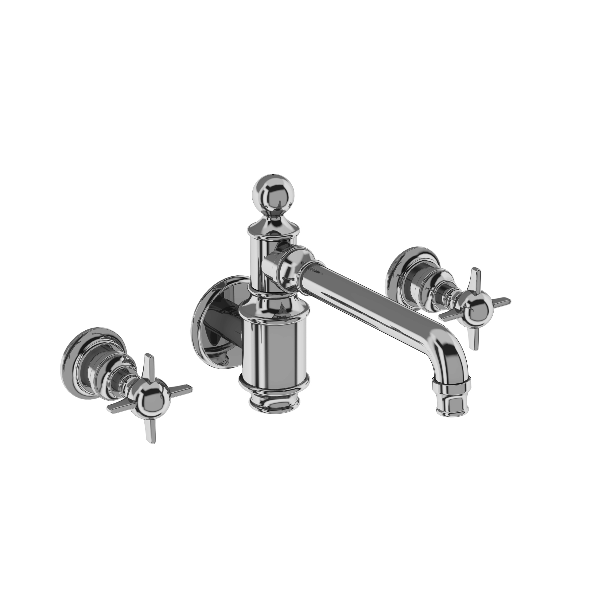 Arcade Three hole basin mixer wall-mounted without pop up waste - chrome - with tap handle