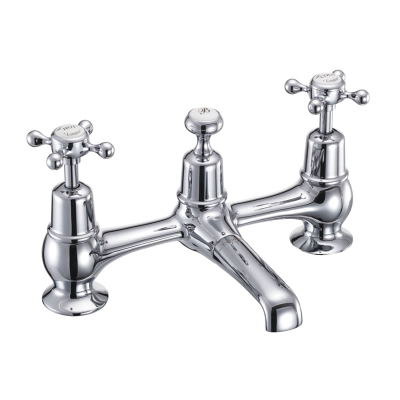 Claremont 2 tap hole bridge basin mixer with swivelling spout with plug and chain waste