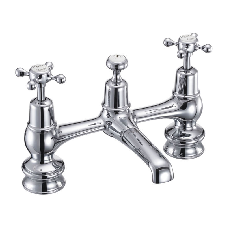 Claremont Regent 2 tap hole bridge basin mixer with plug and chain waste and swivel spout