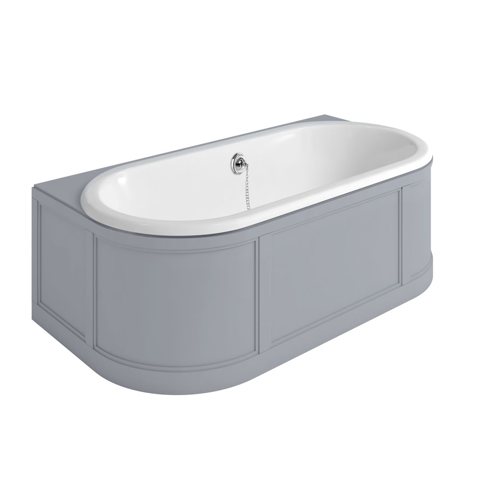 London Back To Wall Bath with Curved Surround incl overflow & waste - Classic Grey