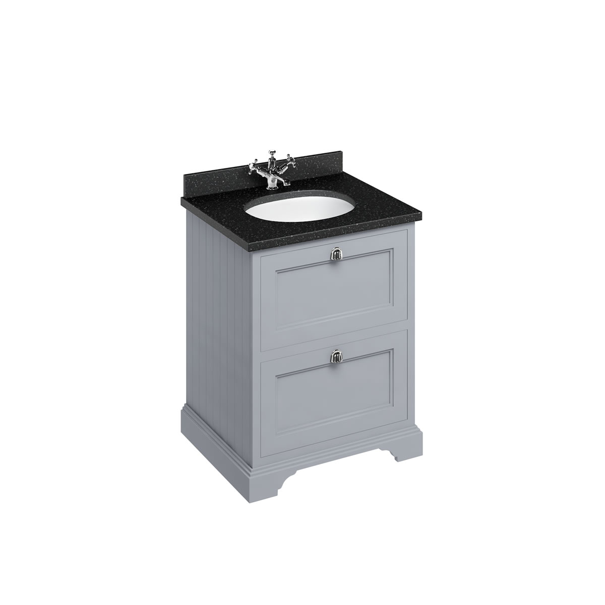 Freestanding 65 Vanity Unit with 2 drawers - Classic Grey and Minerva black granite worktop with integrated white basin 