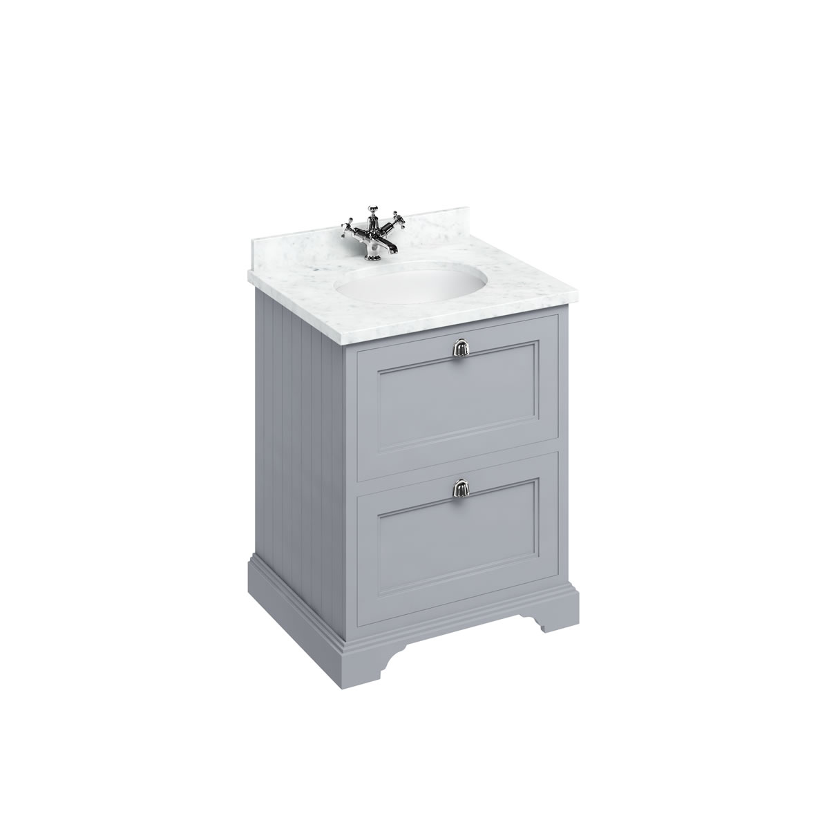 Freestanding 65 Vanity Unit with 2 drawers - Classic Grey and Minerva Carrara white worktop with integrated white basin 