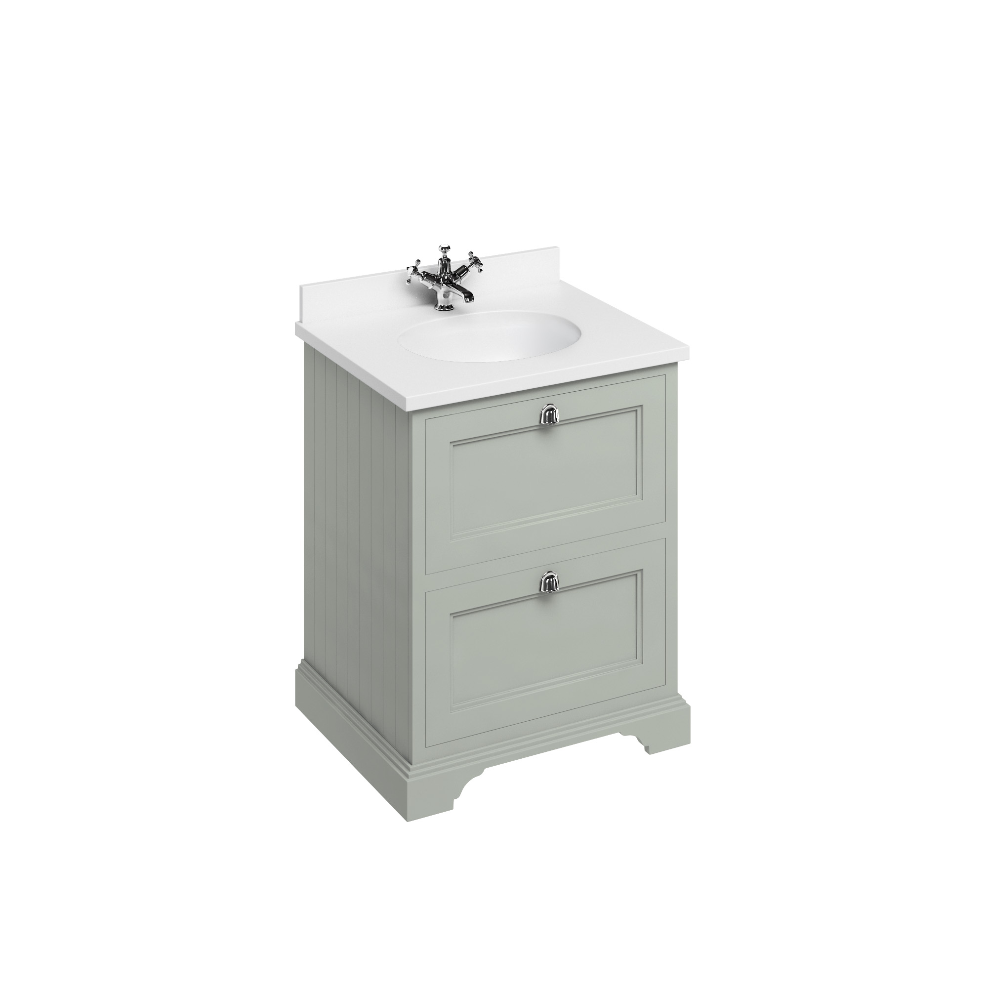 Freestanding 65 Vanity Unit with 2 drawers - Dark Olive and Minerva white worktop with integrated white basin
