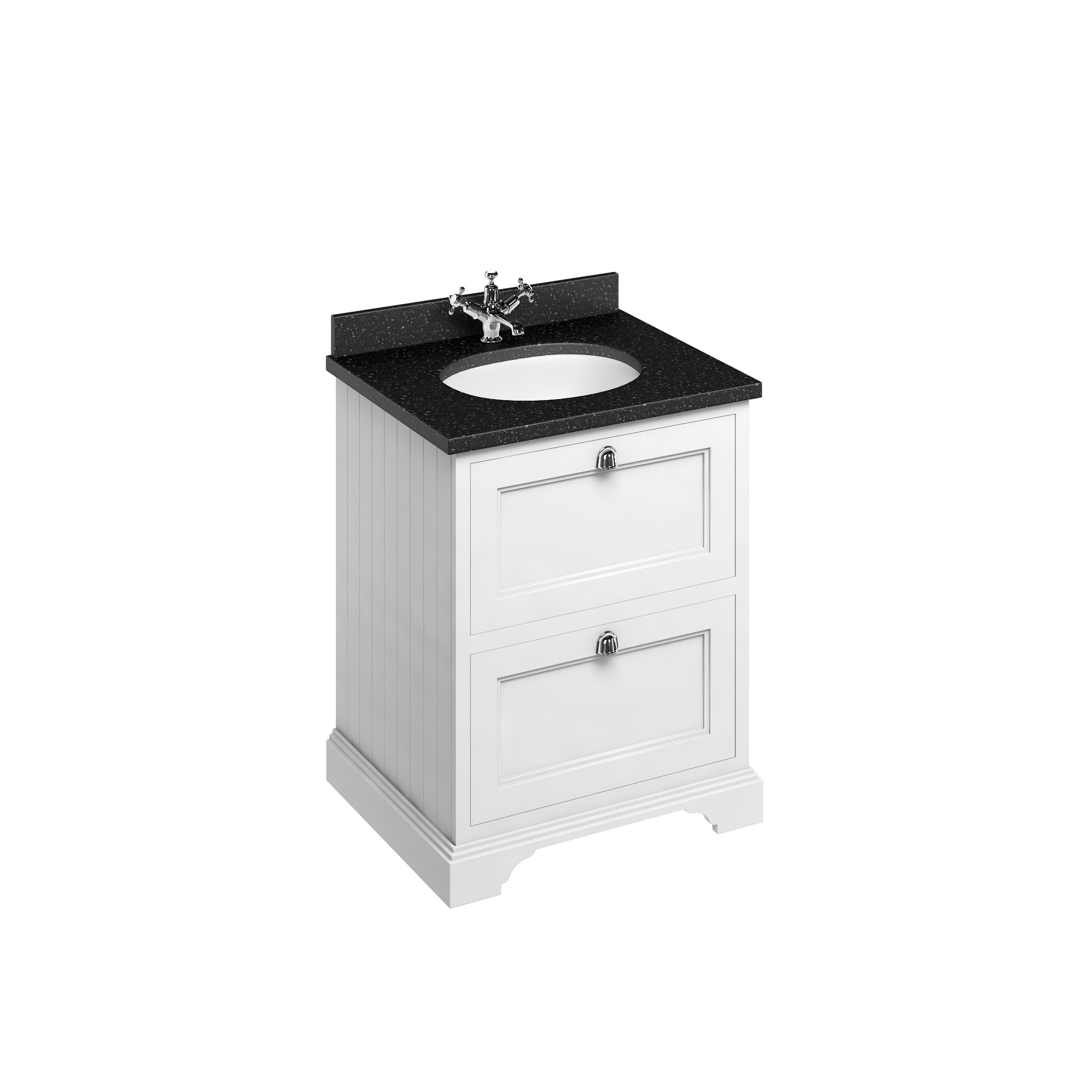 Freestanding 65 Vanity Unit with 2 drawers - Matt White and Minerva black granite worktop with integrated white basin