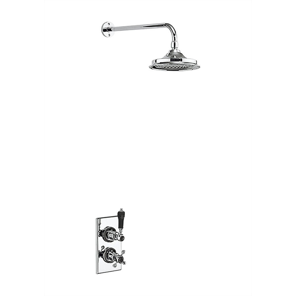 Trent Thermostatic Single Outlet Concealed Shower Valve with Fixed Shower Arm with 6 inch rose - Black indices