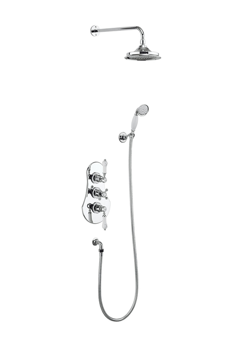 Severn Thermostatic Two Outlet Concealed Shower Valve , Fixed Shower Arm, Handset & Holder with Hose with 6 inch rose