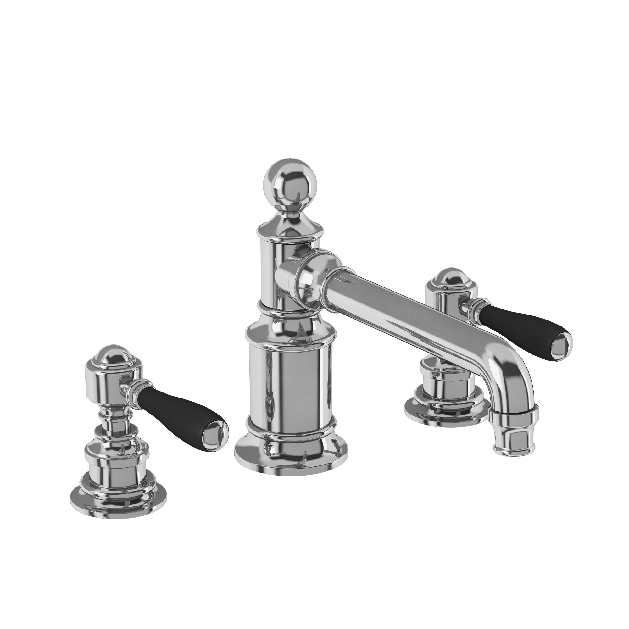 Arcade Three hole basin mixer deck-mounted without pop up waste - chrome - with black lever