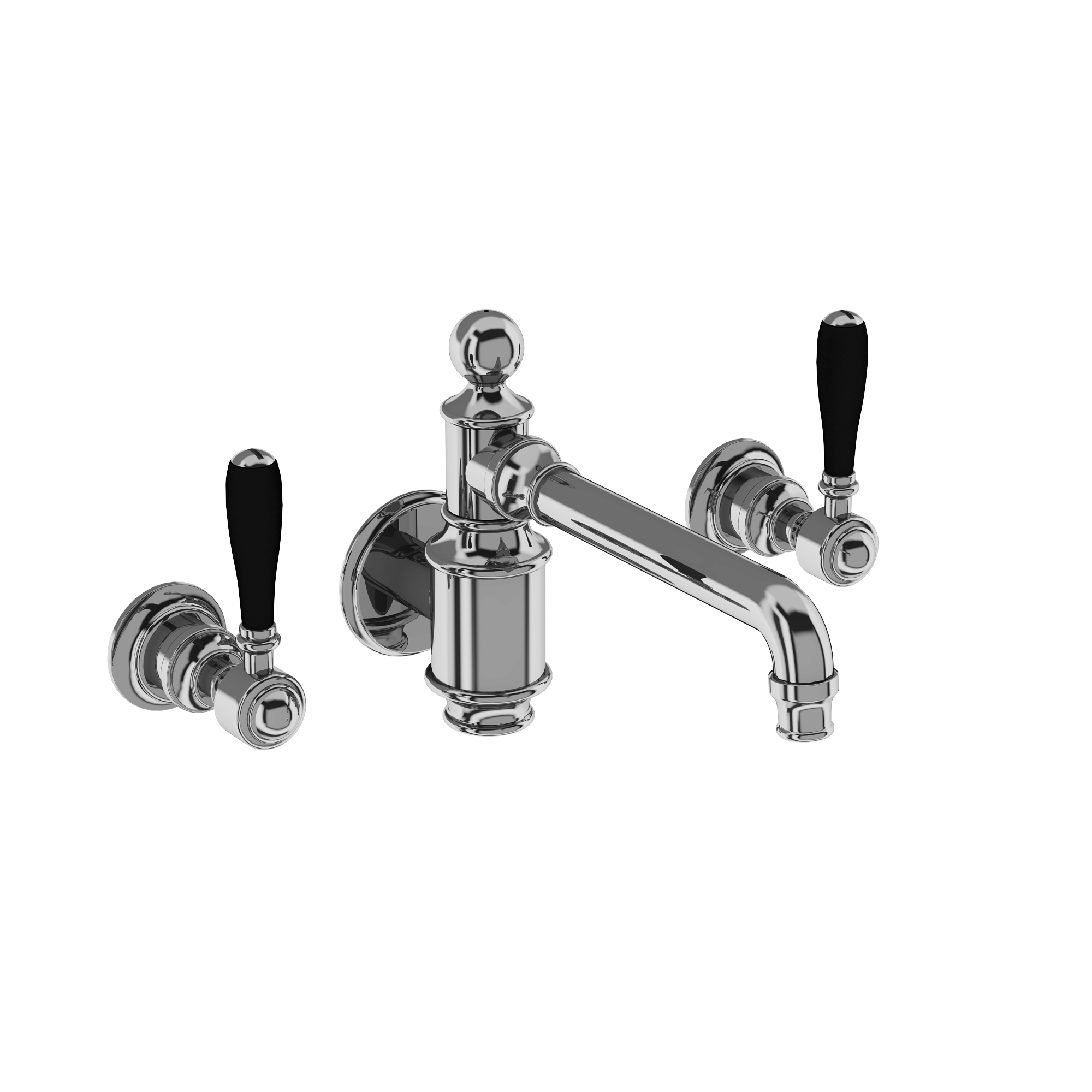 Arcade Three hole basin mixer wall-mounted without pop up waste - chrome - with black lever