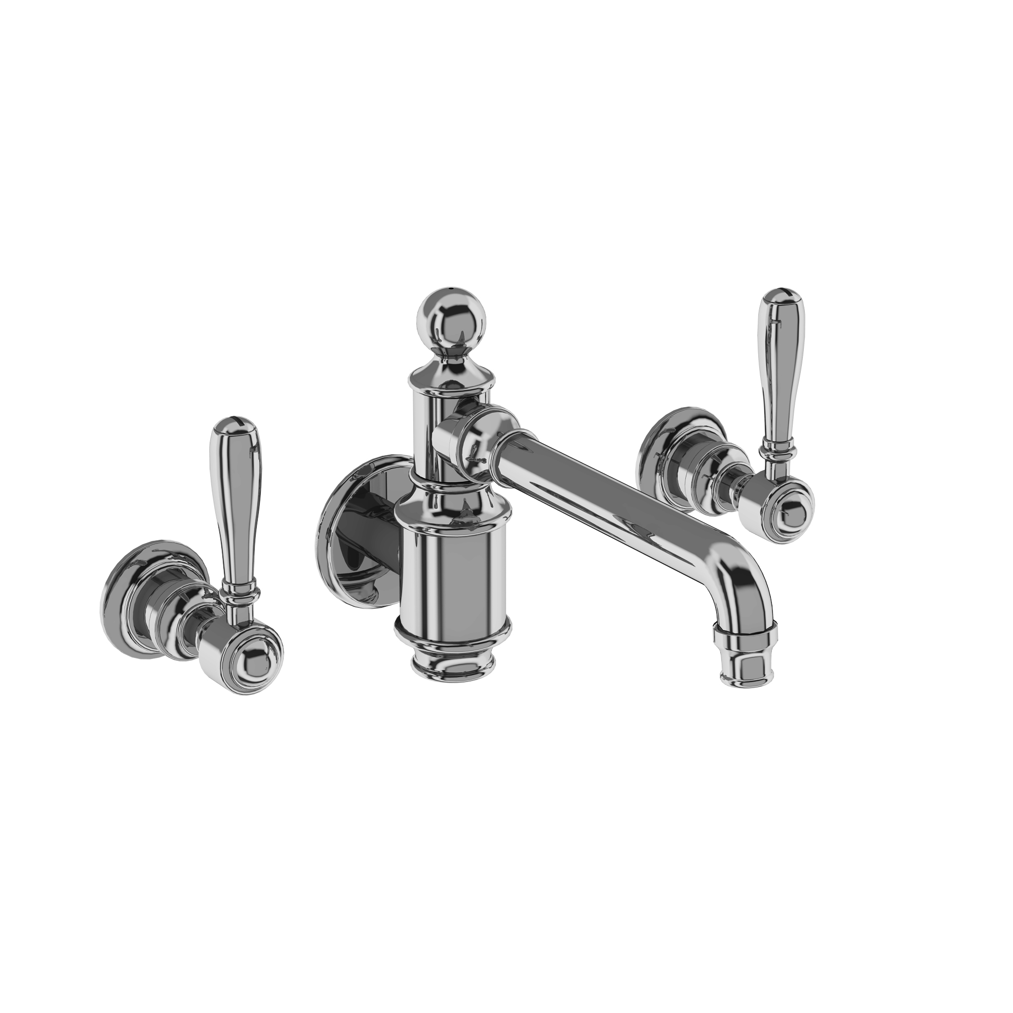 Arcade Three hole basin mixer wall-mounted without pop up waste - chrome - with brass lever