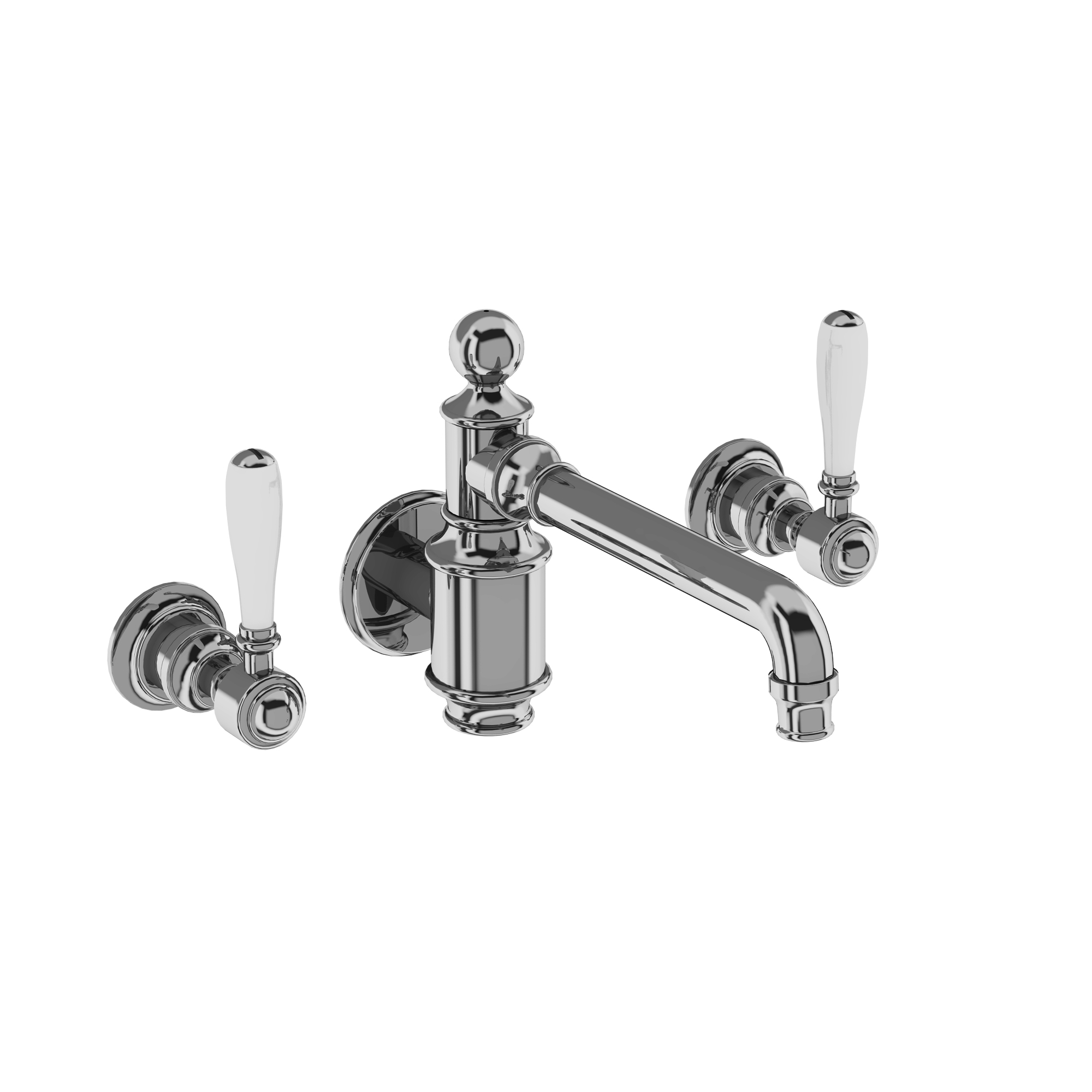 Arcade Three hole basin mixer wall-mounted without pop up waste - chrome - with ceramic lever