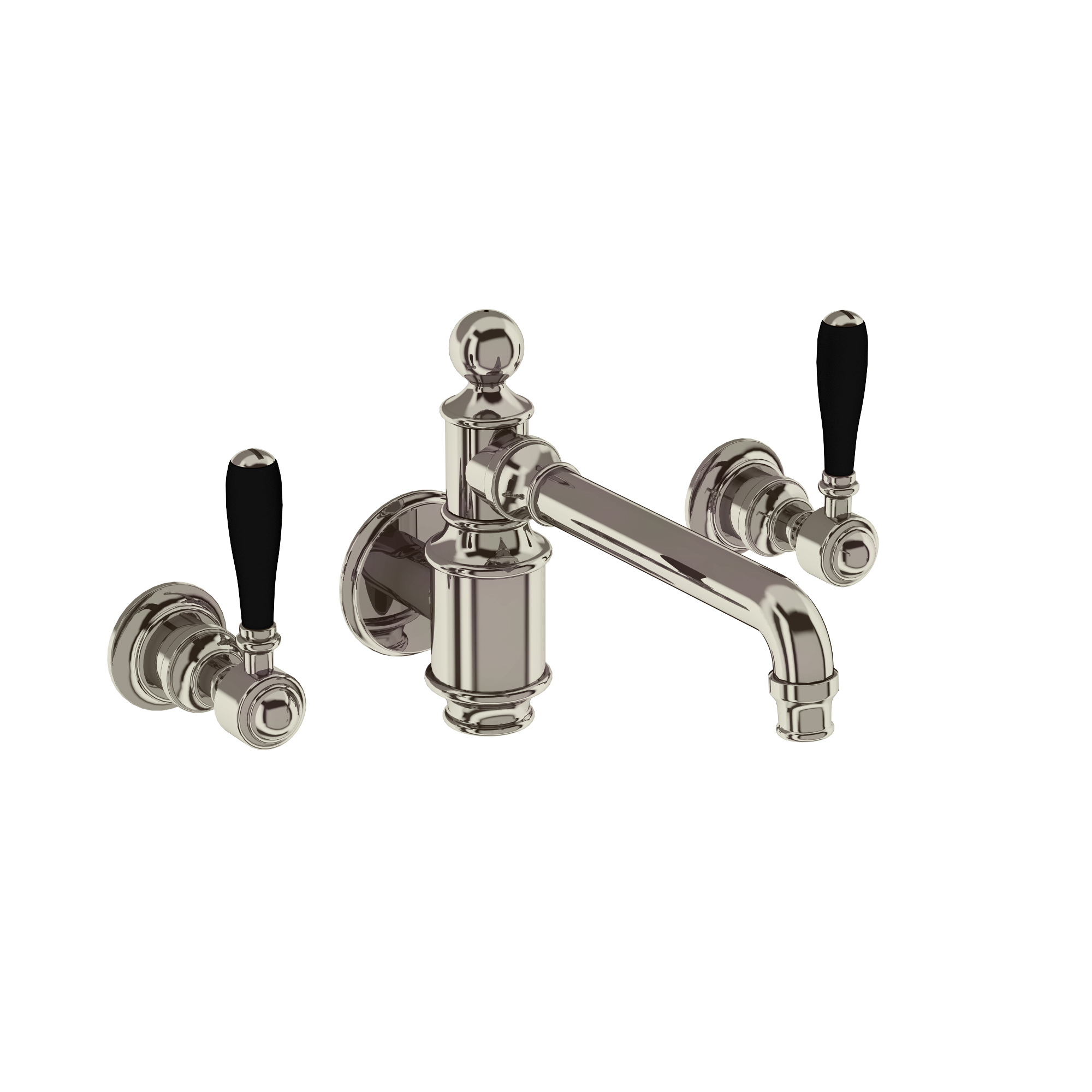 Arcade Three hole basin mixer wall-mounted without pop up waste - nickel - with black lever