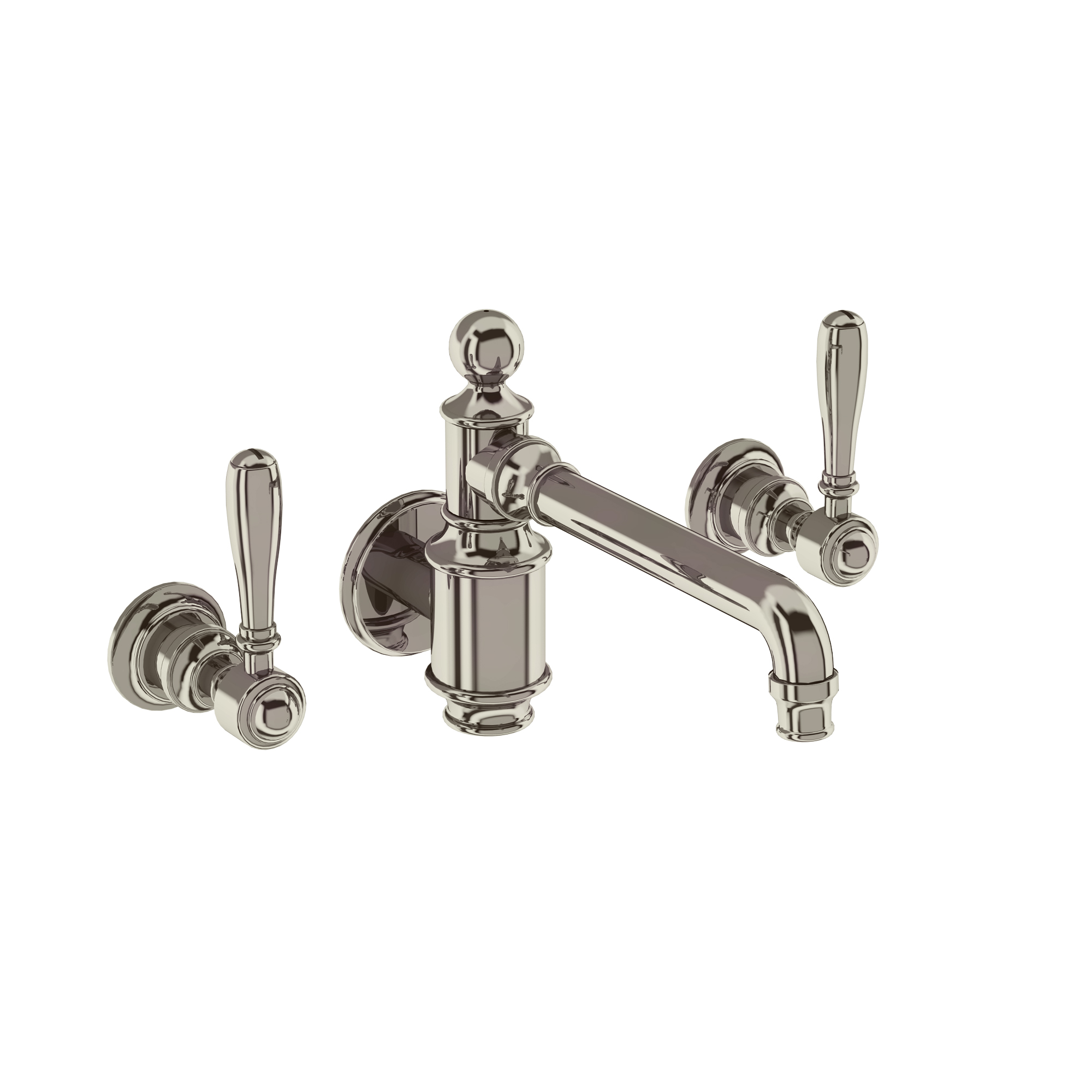 Arcade Three hole basin mixer wall-mounted without pop up waste - nickel - with brass lever