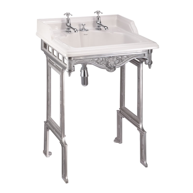 Classic 65cm basin with invisible overflow and brushed aluminium basin stand
