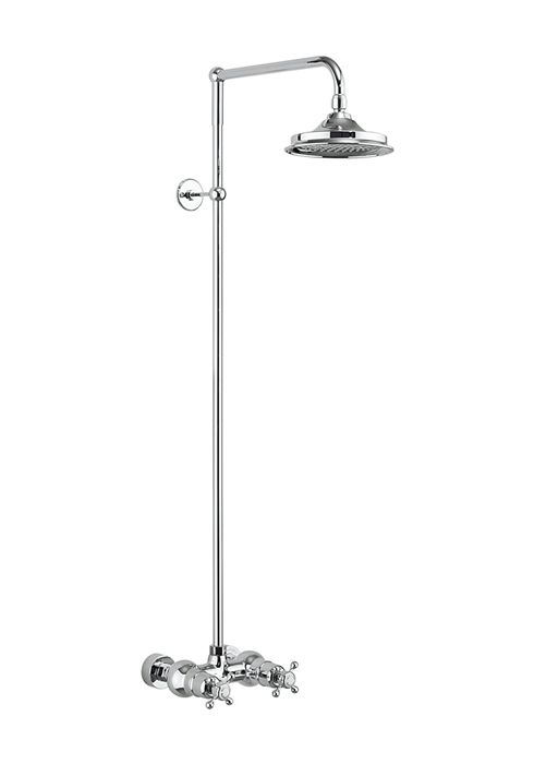 Eden Thermostatic Exposed Shower Bar Valve Single Outlet with Rigid Riser and Swivel Shower Arm  with 12 inch rose 