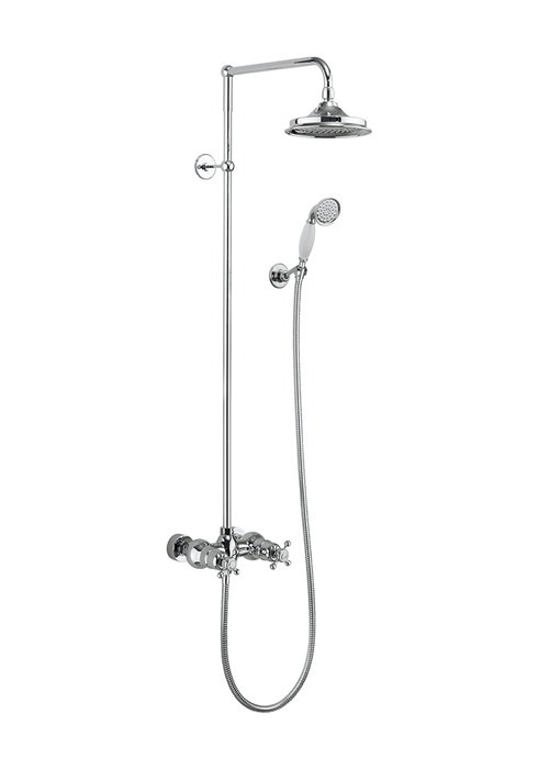 Eden Thermostatic Exposed Shower Bar Valve Two Outlet, Rigid Riser, Swivel Shower Arm, Handset & Holder with Hose with 6 inch rose