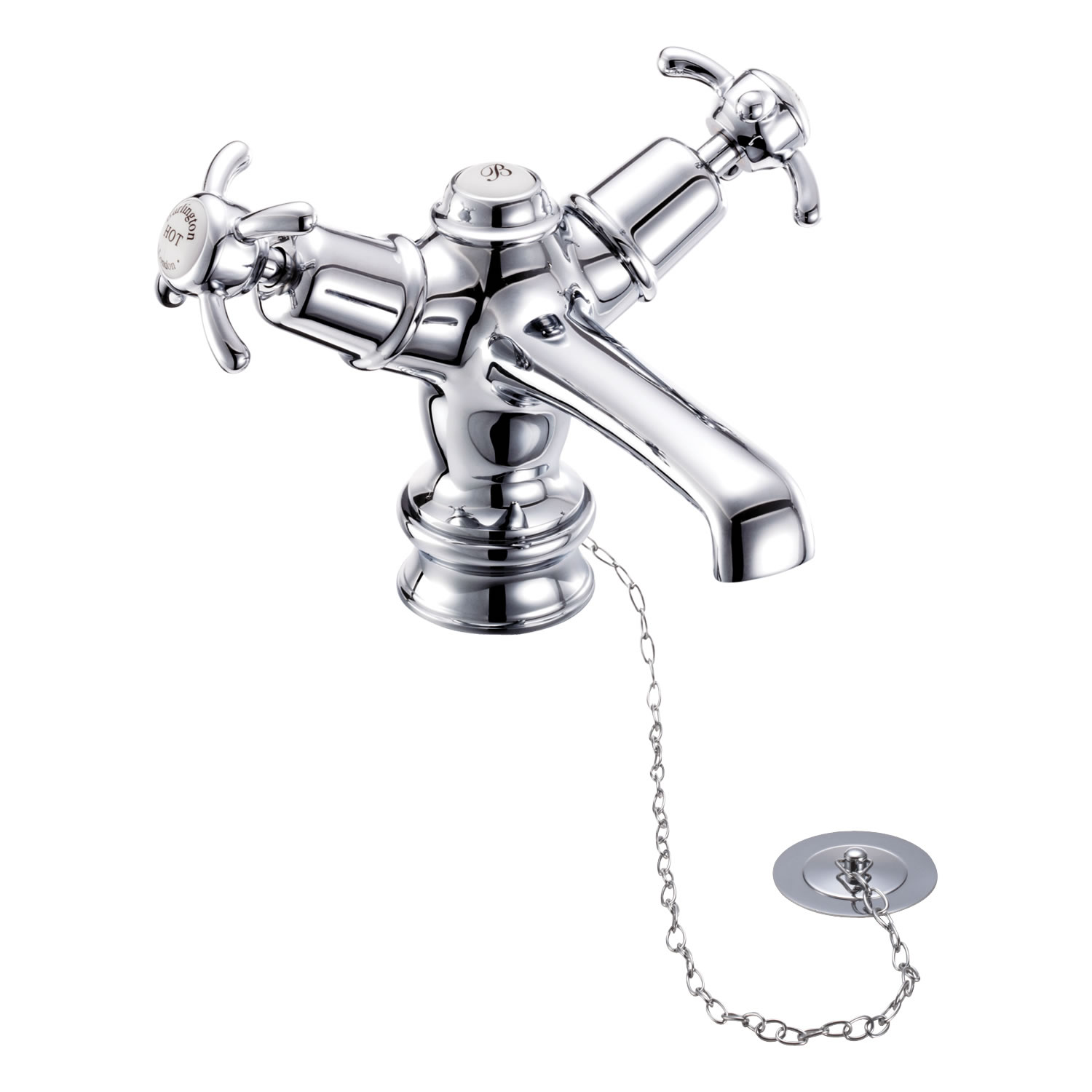 Anglesey Regent basin mixer with low central indice with plug and chain waste