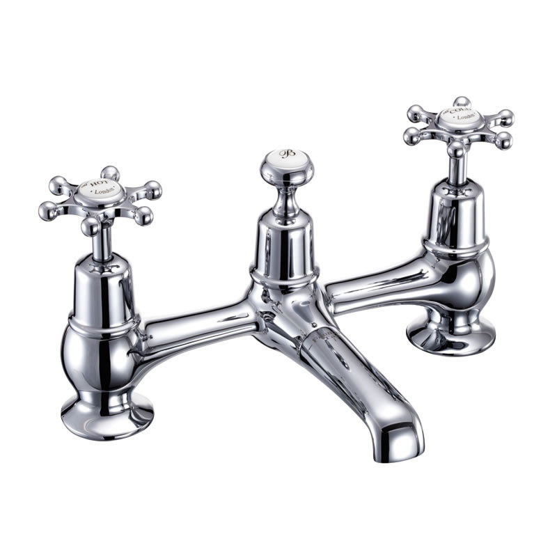 Birkenhead 2 tap hole bridge basin mixer with plug and chain waste and swivel spout