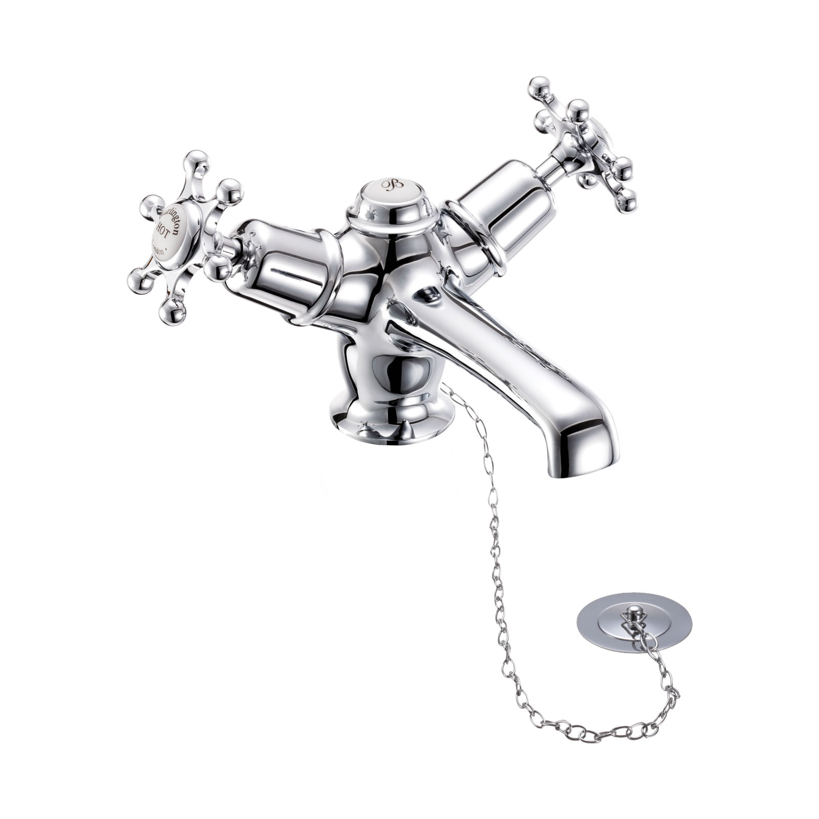 Birkenhead basin mixer with low central indice with plug and chain waste