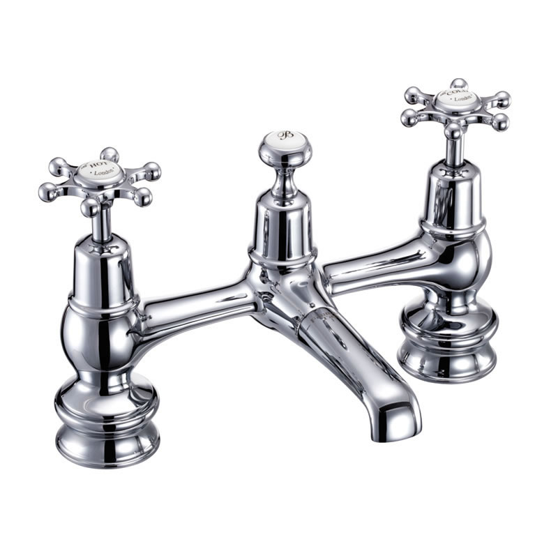 Birkenhead Regent 2 tap hole bridge basin mixer with plug and chain waste and swivel spout