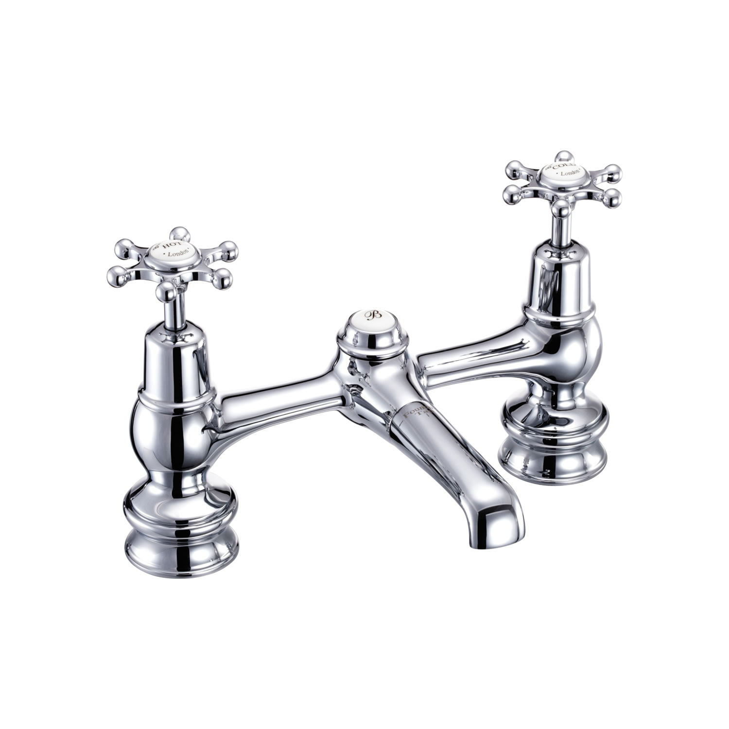 Birkenhead Regent 2 tap hole bridge basin mixer with low central indice with plug and chain waste with swivel spout
