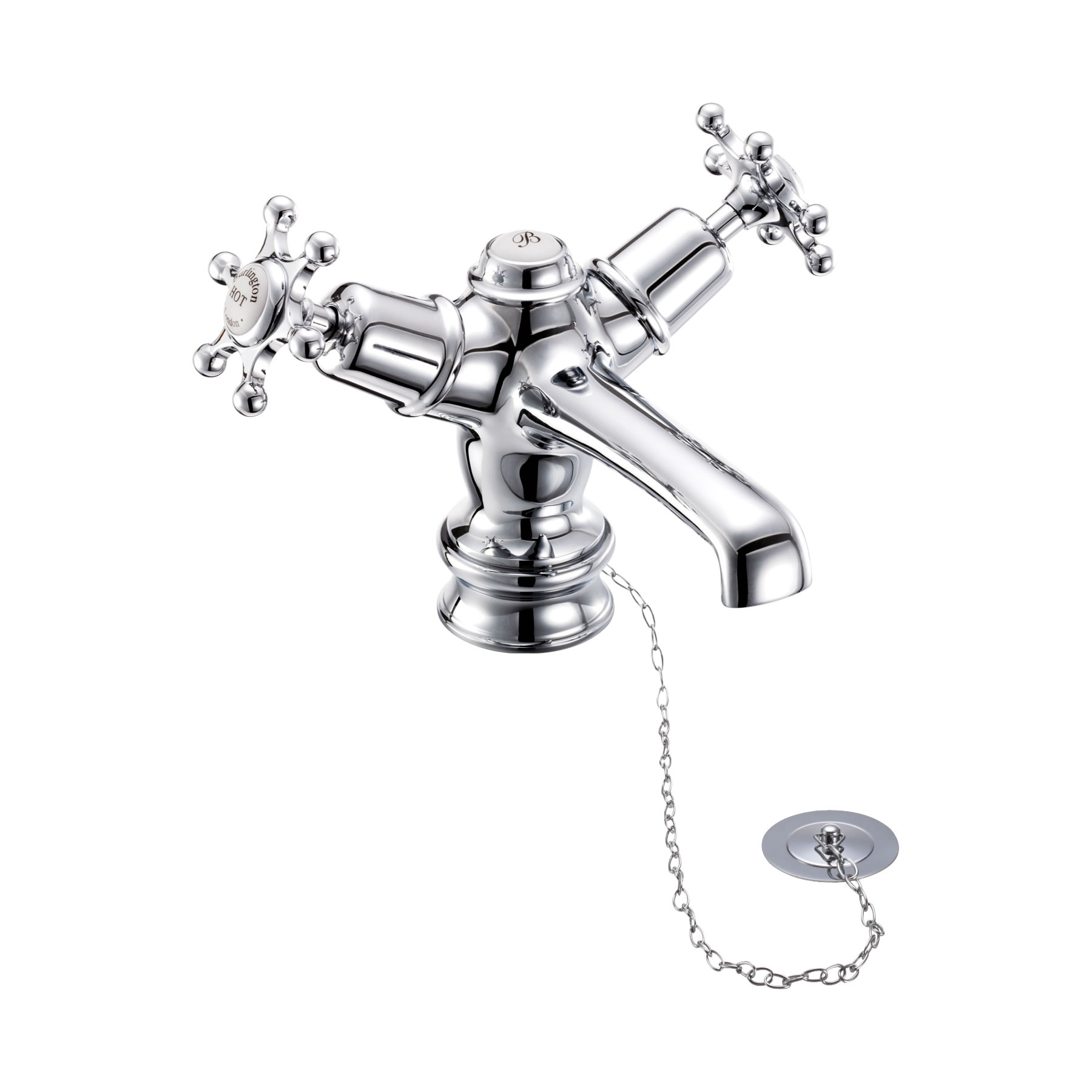 Birkenhead Regent basin mixer with low central indice with plug and chain waste