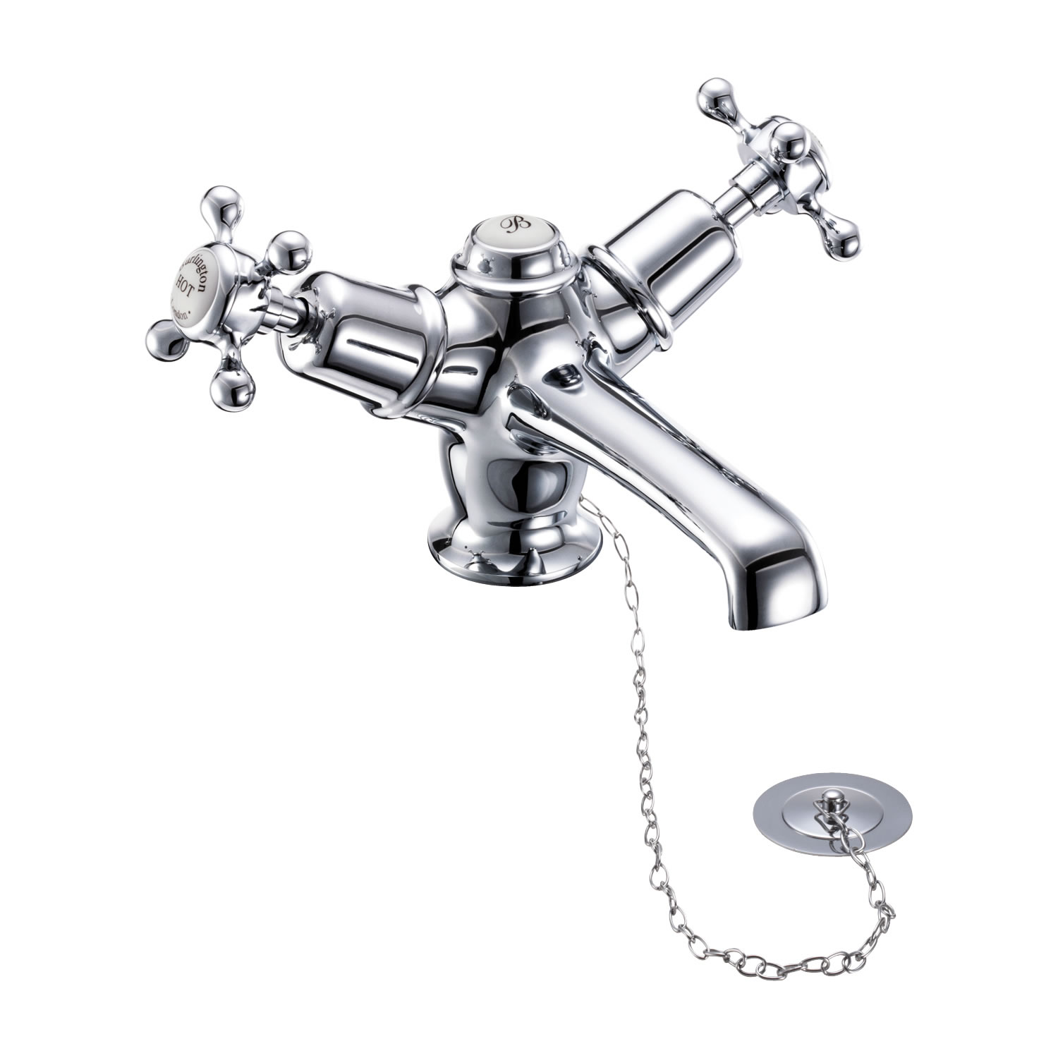 Claremont basin mixer with low central indice with plug and chain waste