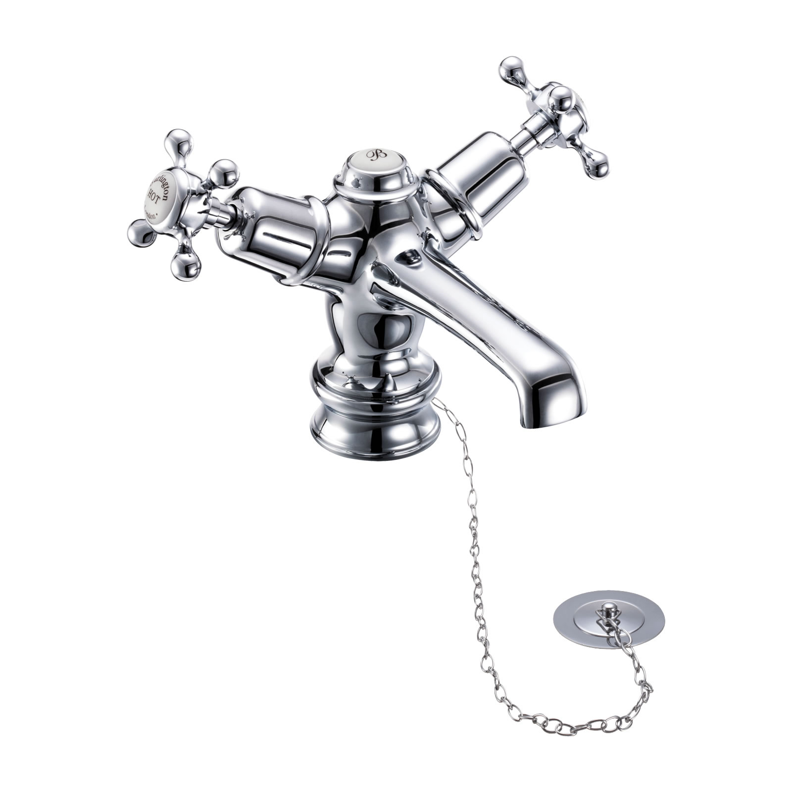 Claremont Regent basin mixer with low central indice with plug and chain waste