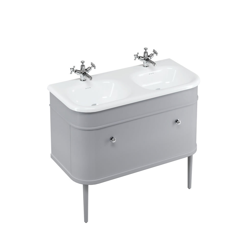 Chalfont 100cm Single drawer unit Matt Grey with roll top basin, matt grey legs & chrome handles