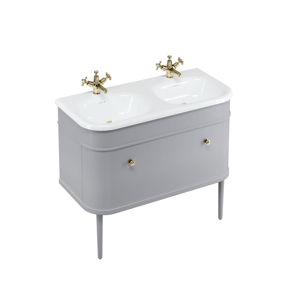 Chalfont 100cm Single drawer unit Matt Grey with roll top basin, matt grey legs & gold handles