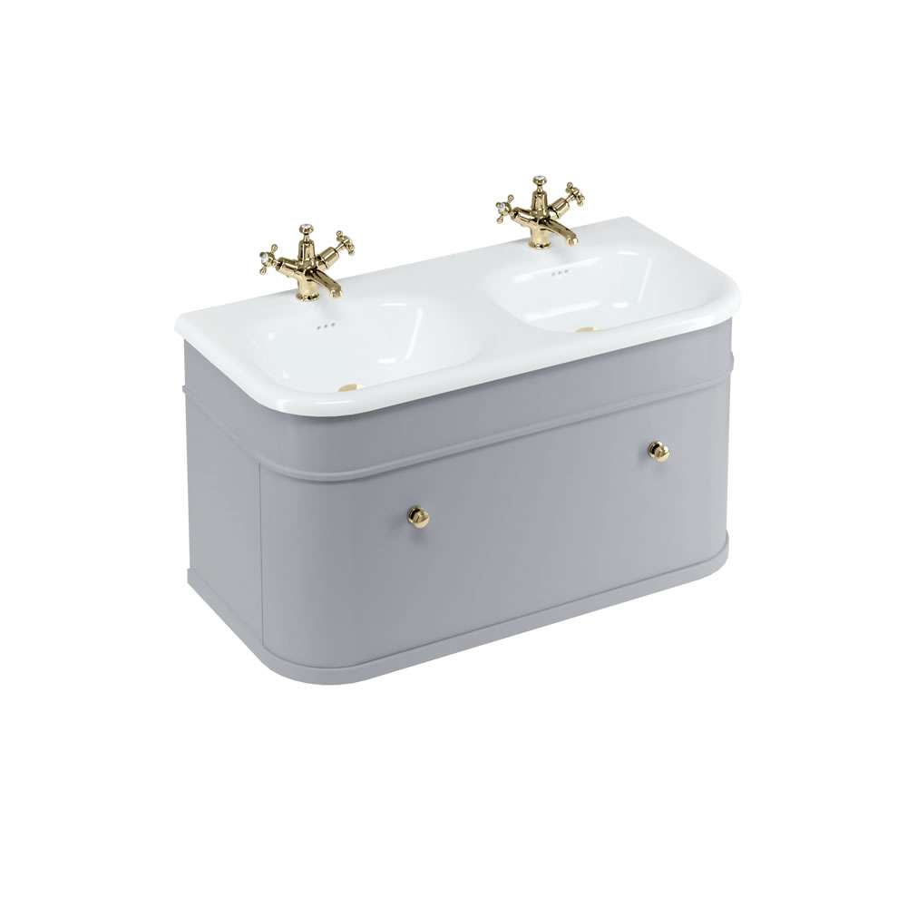 Chalfont 100cm Single drawer unit Matt Grey with roll top basin & gold handles