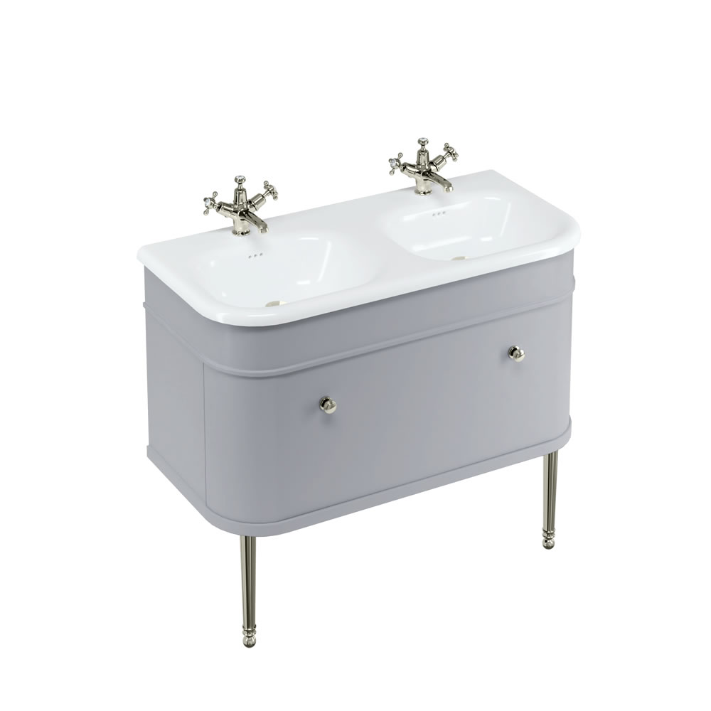 Chalfont 100cm Single drawer unit Matt Grey with roll top basin, nickel legs & nickel handles
