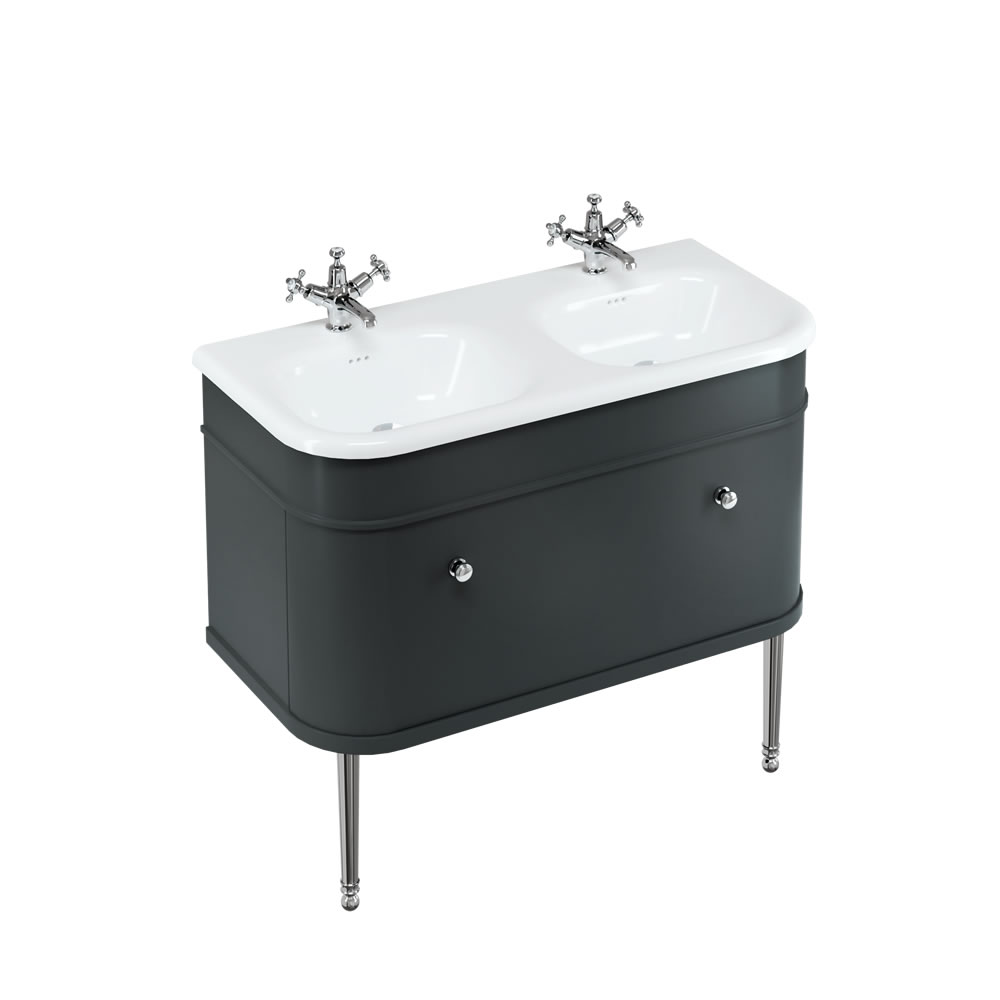 Chalfont 100cm Single drawer unit Matt Black with roll top basin, chrome legs & chrome handles