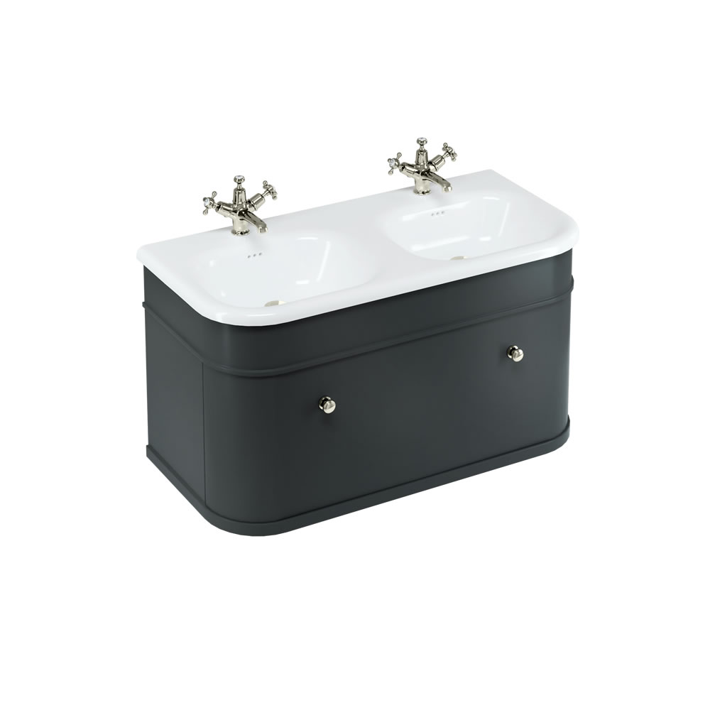 Chalfont 100cm Single drawer unit Matt Black with roll top basin & nickel handles