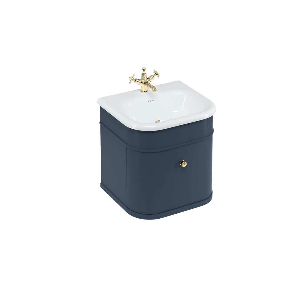 Chalfont 55cm Single drawer unit Matt Blue with roll top basin & gold handles