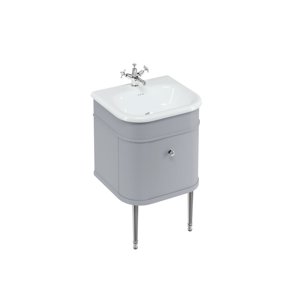 Chalfont 55cm Single drawer unit Matt Grey with roll top basin, chrome legs & chrome handles