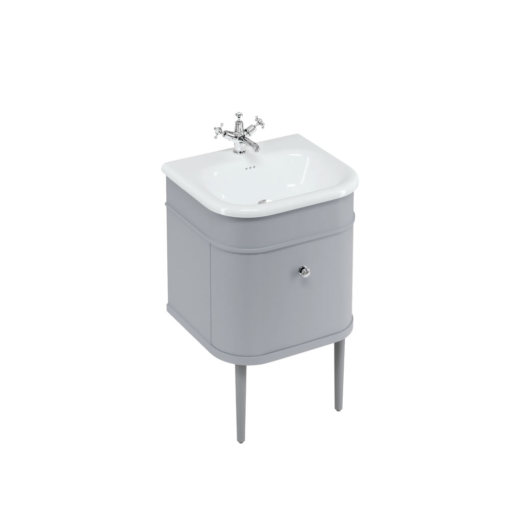Chalfont 55cm Single drawer unit Matt Grey with roll top basin, matt grey legs & chrome handles