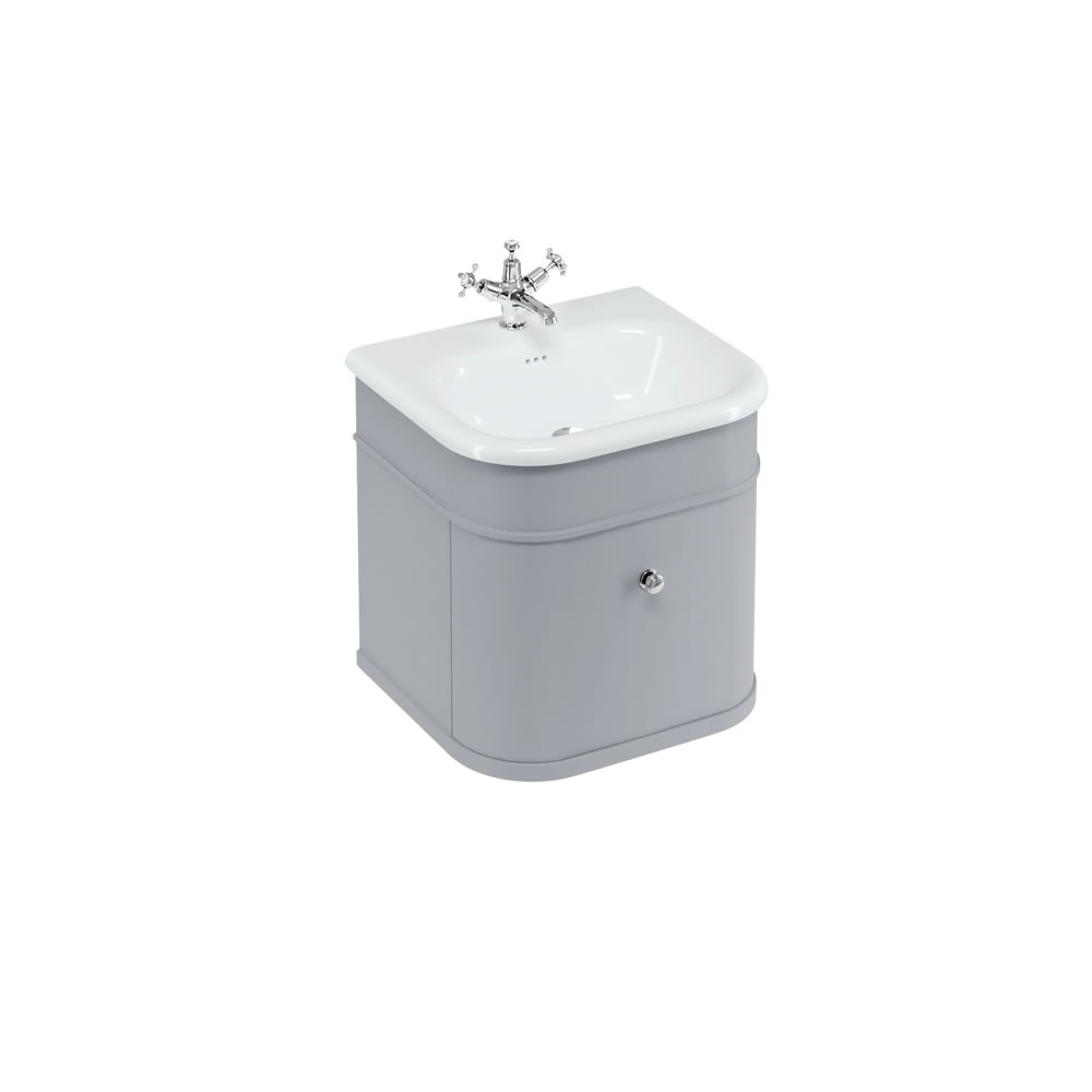 Chalfont 55cm Single drawer unit Matt Grey with roll top basin & chrome handles