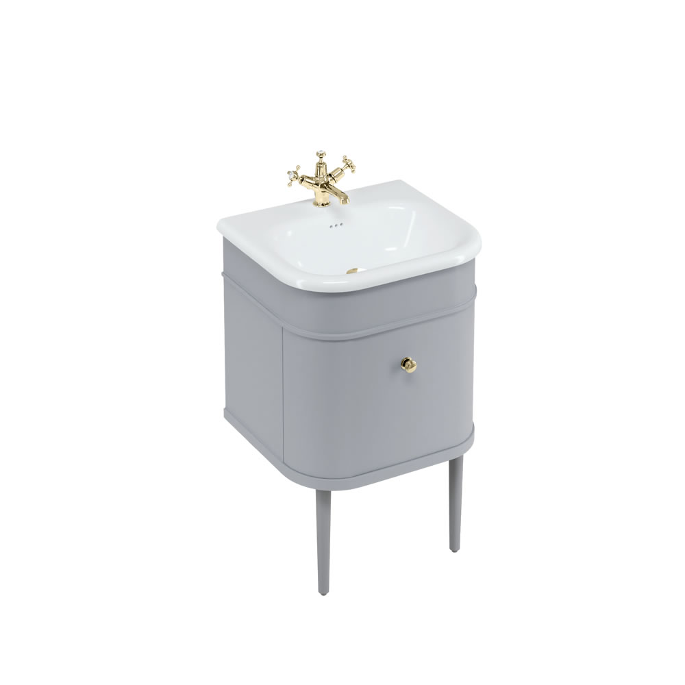 Chalfont 55cm Single drawer unit Matt Grey with roll top basin, matt grey legs & gold handles