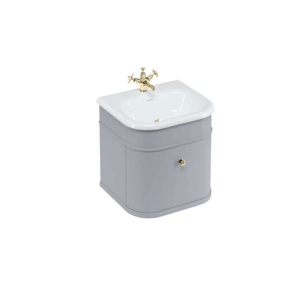 Chalfont 55cm Single drawer unit Matt Grey with roll top basin & gold handles