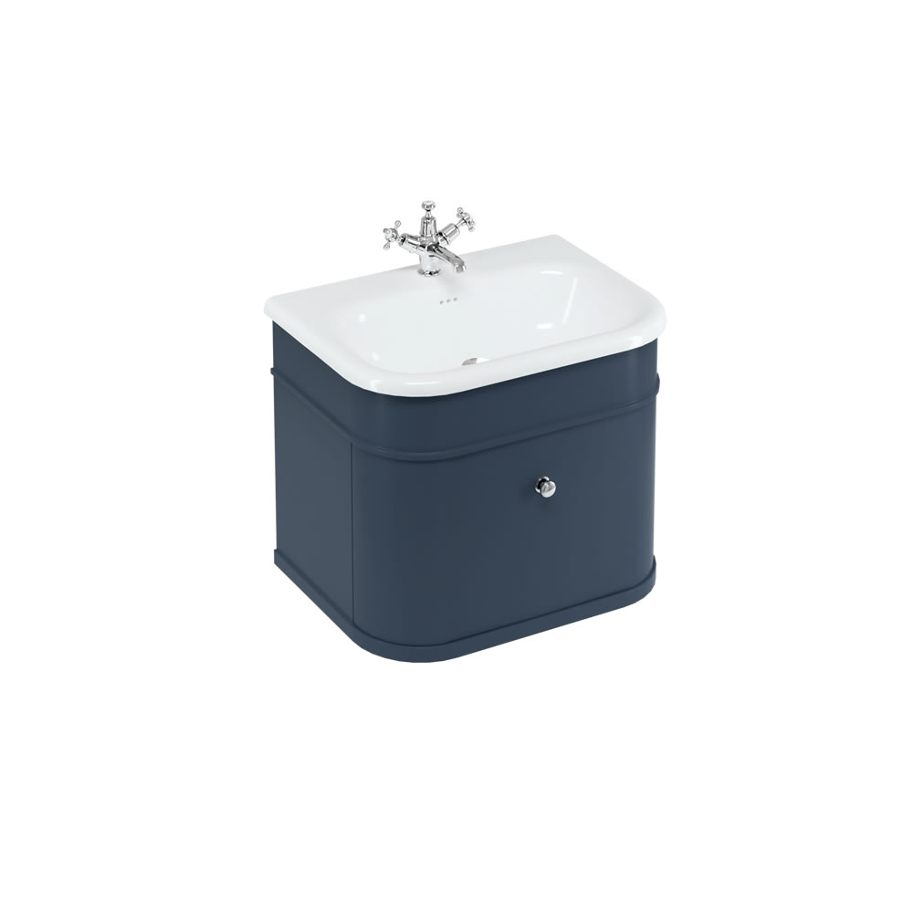 Chalfont 65cm Single drawer unit Matt Blue with roll top basin & chrome handles