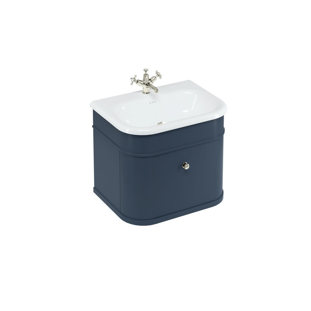 Chalfont 65cm Single drawer unit Matt Blue with roll top basin & nickel handles