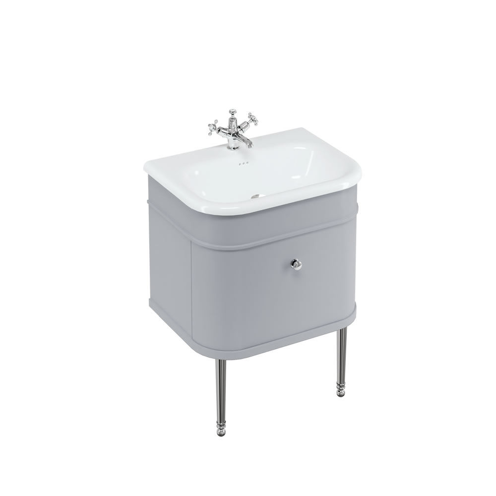 Chalfont 65cm Single drawer unit Matt Grey with roll top basin, chrome legs & chrome handles