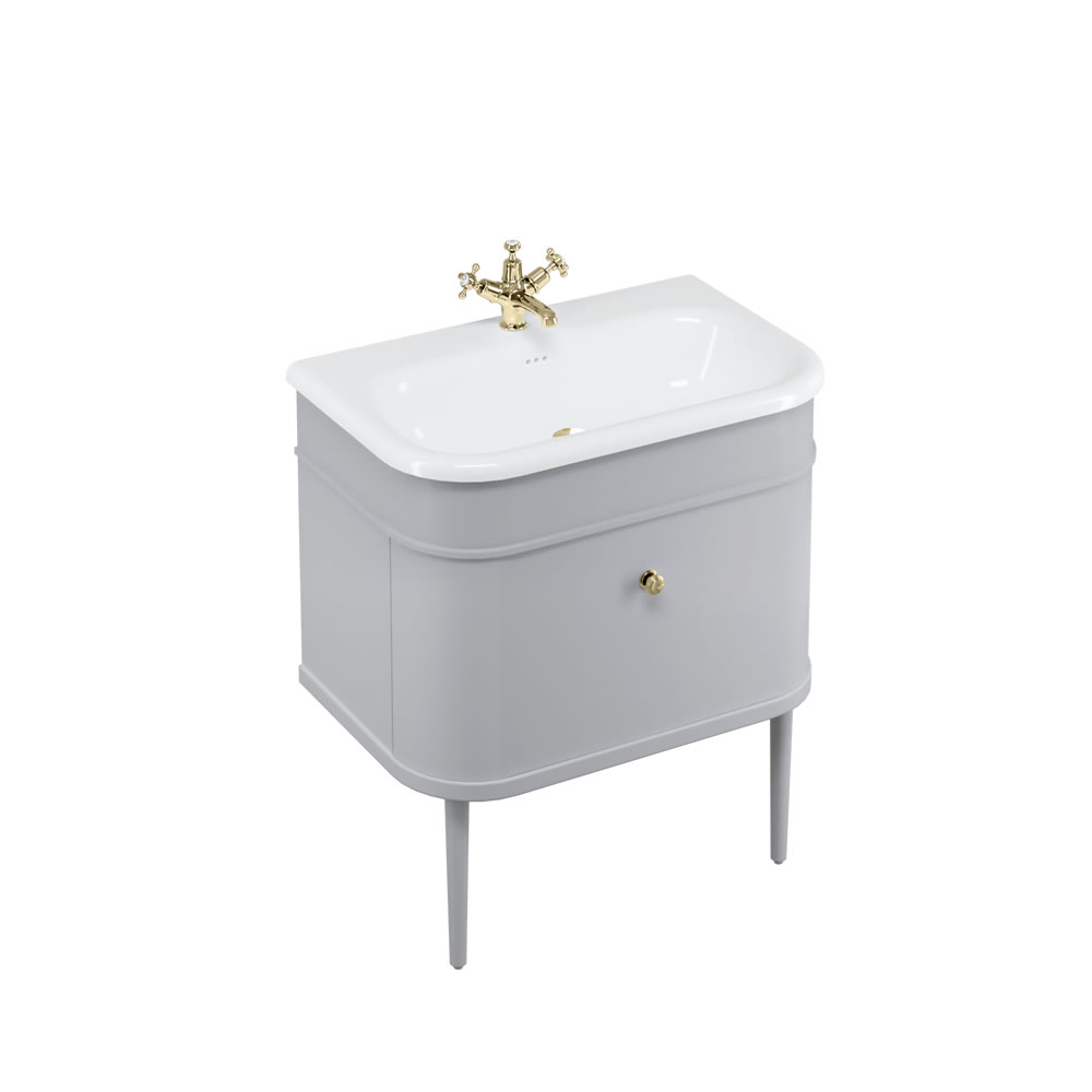 Chalfont 75cm Single drawer unit Matt Grey with roll top basin, matt grey legs & gold handles