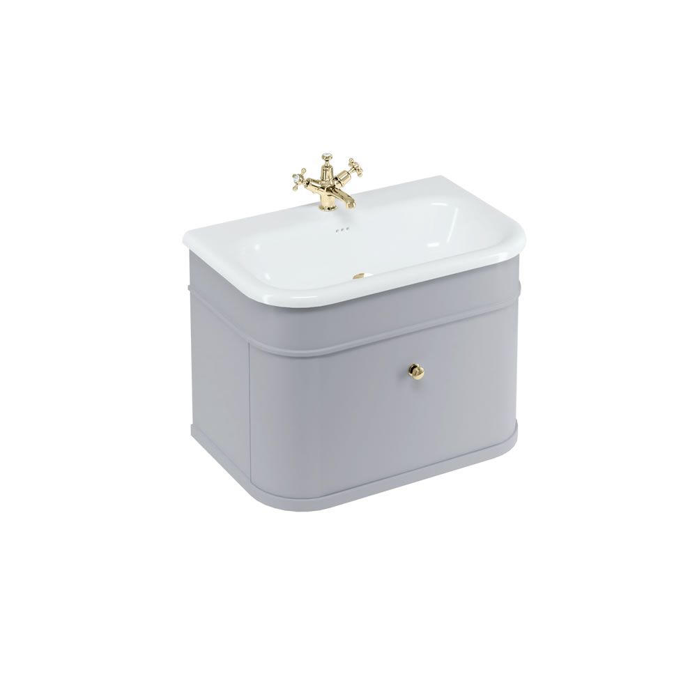 Chalfont 75cm Single drawer unit Matt Grey with roll top basin & gold handles