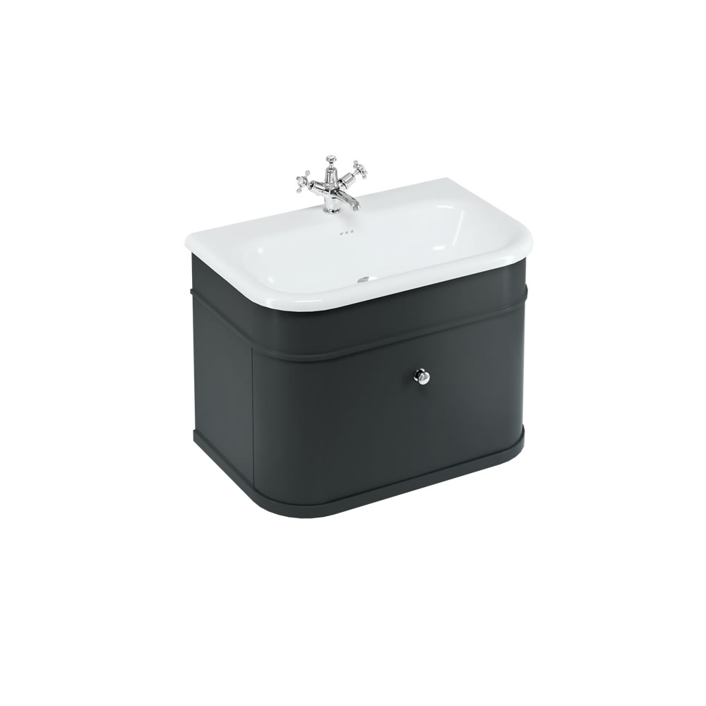 Chalfont 75cm Single drawer unit Matt Black with roll top basin & chrome handles