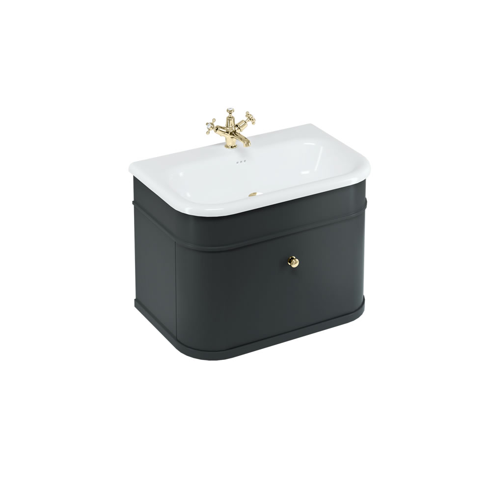 Chalfont 75cm Single drawer unit Matt Black with roll top basin & gold handles