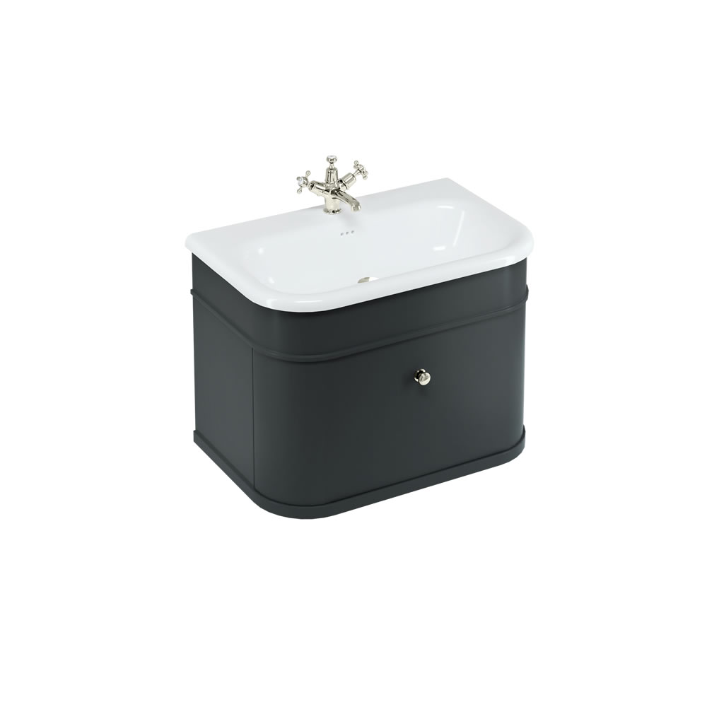 Chalfont 75cm Single drawer unit Matt Black with roll top basin & nickel handles