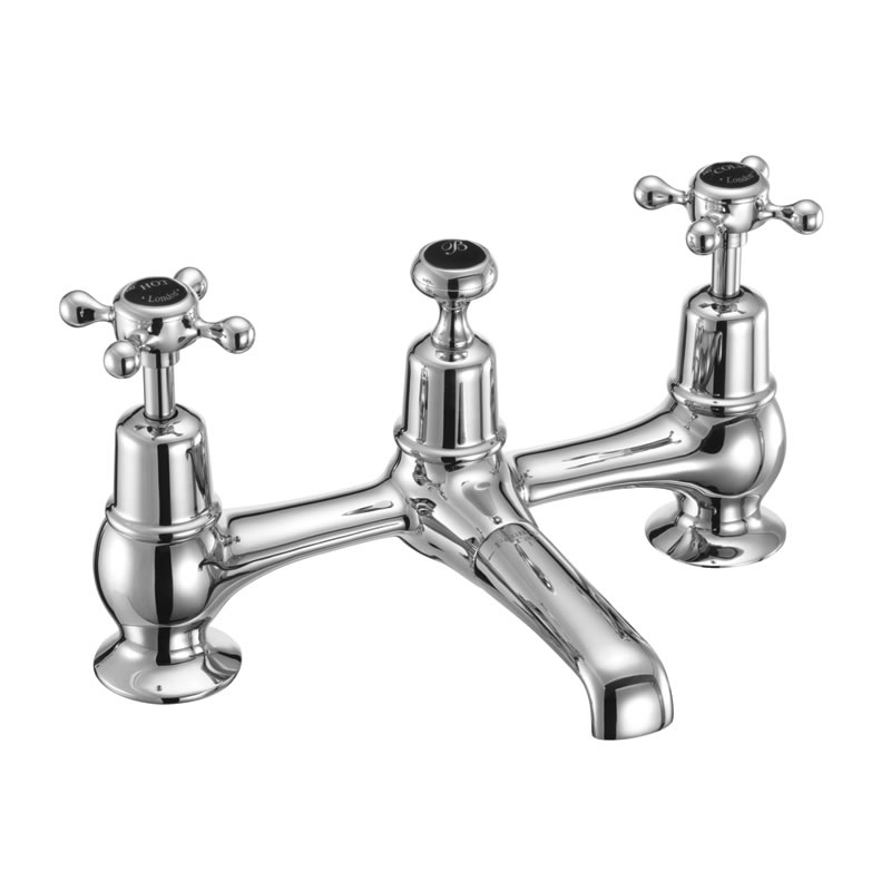 Claremont 2 tap hole bridge basin mixer with plug and chain waste and swivel spout
