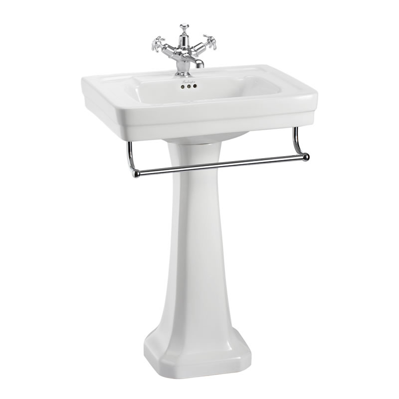 Contemporary 57.5cm basin, towel rail and regal pedestal