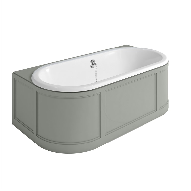 London Back To Wall Bath with Curved Surround incl overflow & waste - Dark Olive